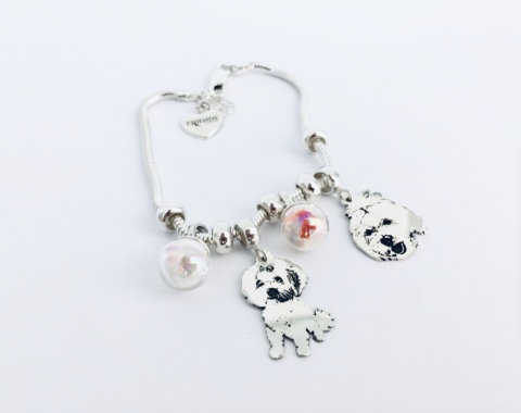 bransoletka modułowa z portretami psow i ich sierścią w szklanych kulach