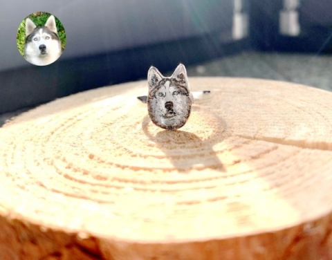 pierścionek z psem husky - ręcznie maloweany pierścionek